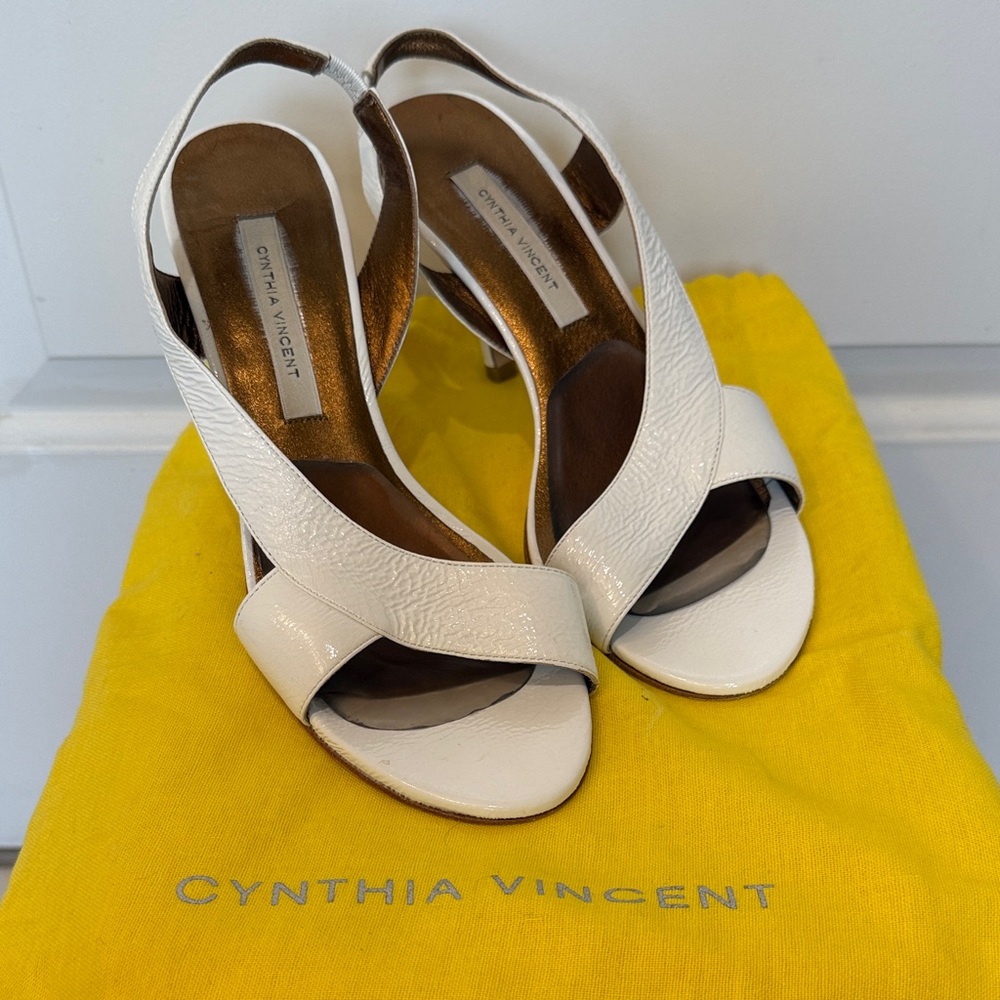 Cynthia Vincent White Cross-Strap Heels